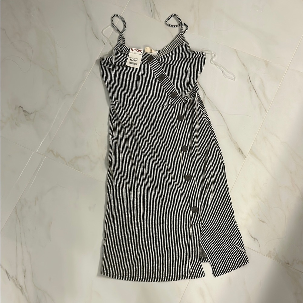 Caution To The Wind Gray Asymmetrical Buttoned Midi Sundress